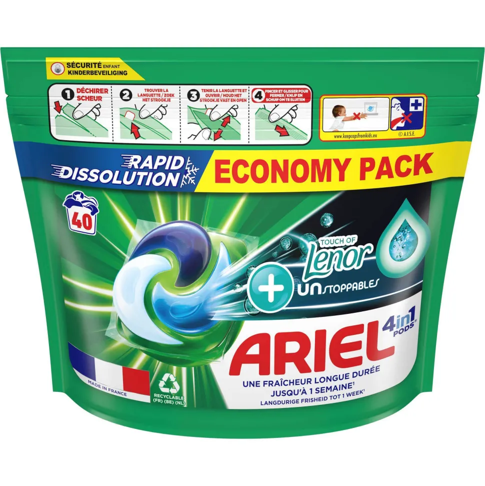 Ariel Pods+ Vloeibaar Wasmiddelcapsules + Touch Van Lenor Unst Color - 3 X 40 Wasbeurten - 120 Wasbeurten
