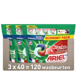 Ariel Pods+ Vloeibaar Wasmiddelcapsules + Ultra Vlekverwijderaar - 3 X 40 Wasbeurten - 120 Wasbeurten