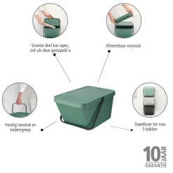 Brabantia Sort & Go Stapelbaar Stapelbare Afvalemmer (20L)