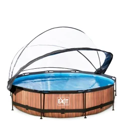 Exit Frame Pool O360X76Cm Houtbruin Met Overkapping