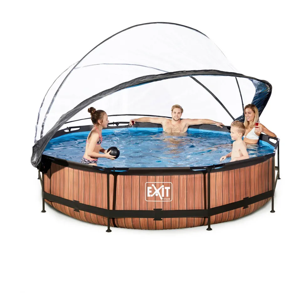 Exit Frame Pool O360X76Cm Houtbruin Met Overkapping