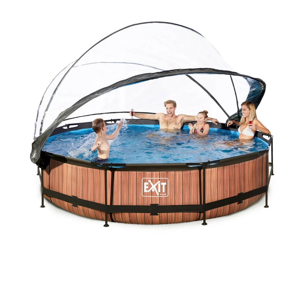 Exit Frame Pool O360X76Cm Houtbruin Met Overkapping
