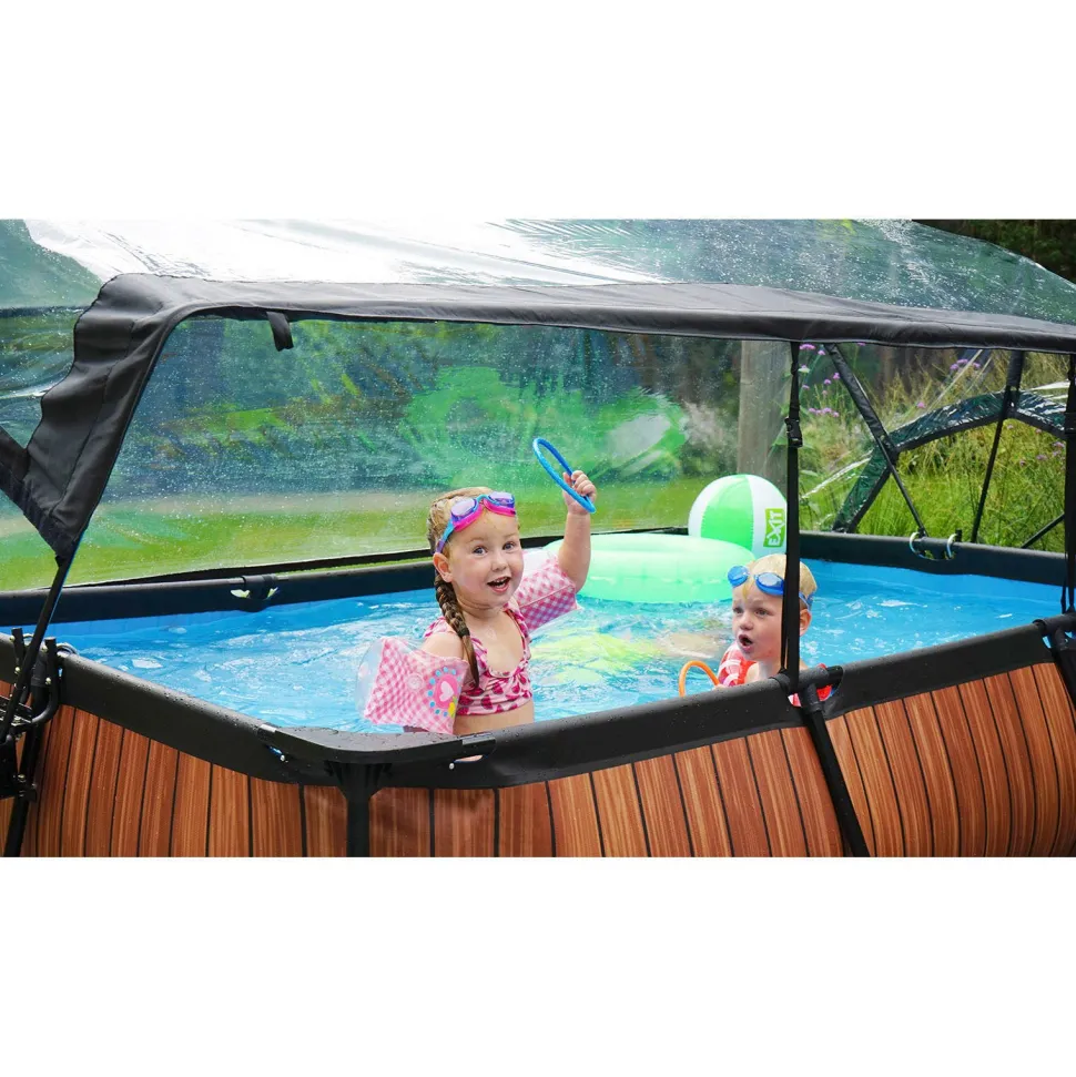 Exit Wood Zwembad 300X200X65Cm Met Overkapping En Filterpomp Bruin