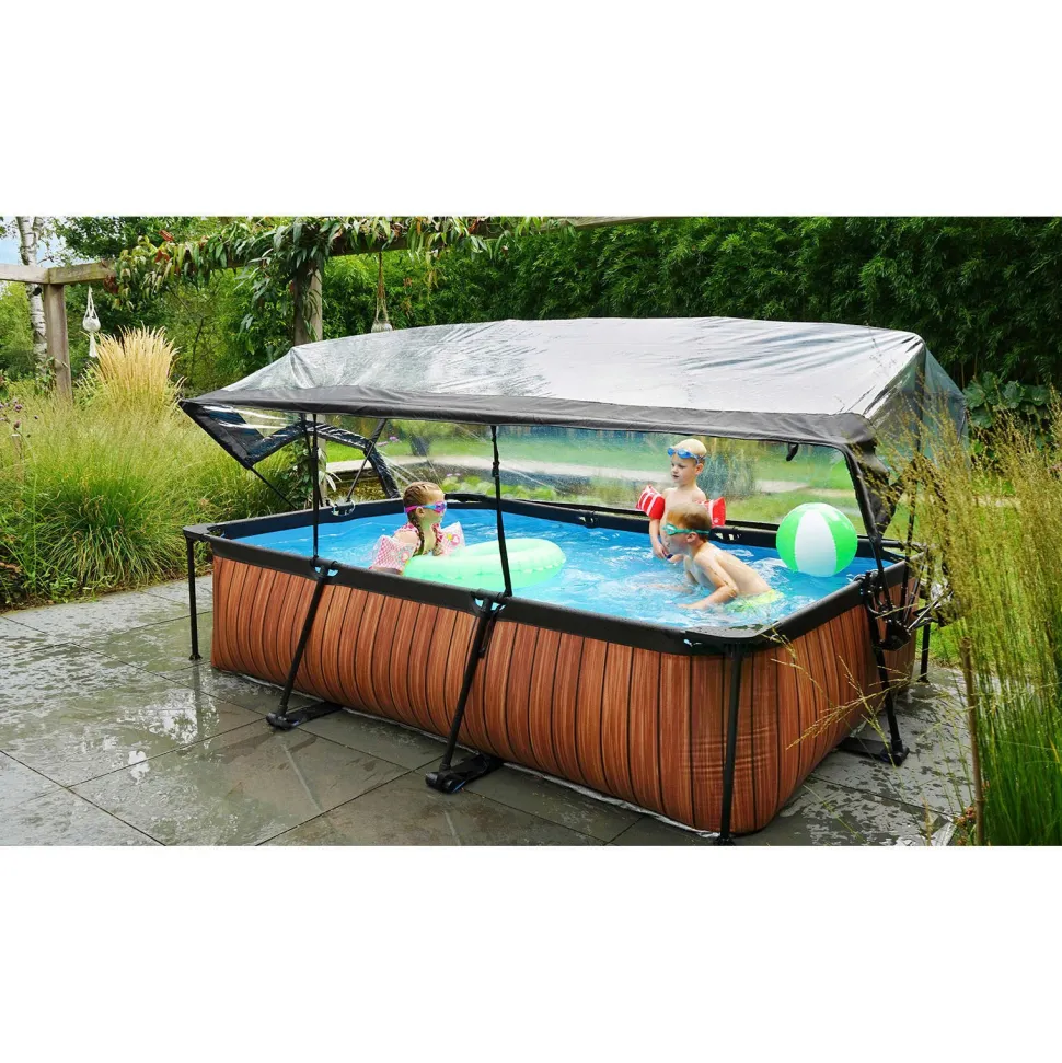 Exit Wood Zwembad 300X200X65Cm Met Overkapping En Filterpomp Bruin