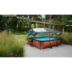 Exit Wood Zwembad 300X200X65Cm Met Overkapping En Filterpomp Bruin
