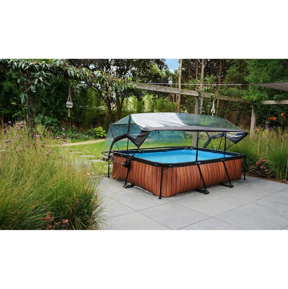 Exit Wood Zwembad 300X200X65Cm Met Overkapping En Filterpomp Bruin