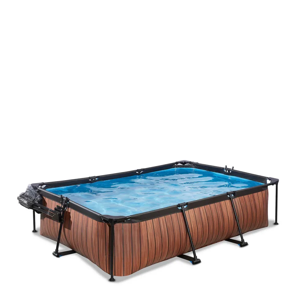 Exit Wood Zwembad 300X200X65Cm Met Overkapping En Filterpomp Bruin