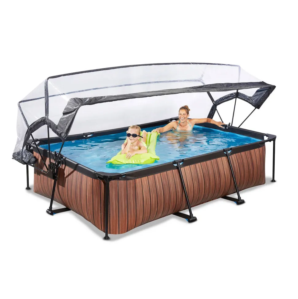 Exit Wood Zwembad 300X200X65Cm Met Overkapping En Filterpomp Bruin