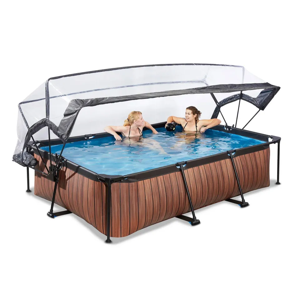 Exit Wood Zwembad 300X200X65Cm Met Overkapping En Filterpomp Bruin