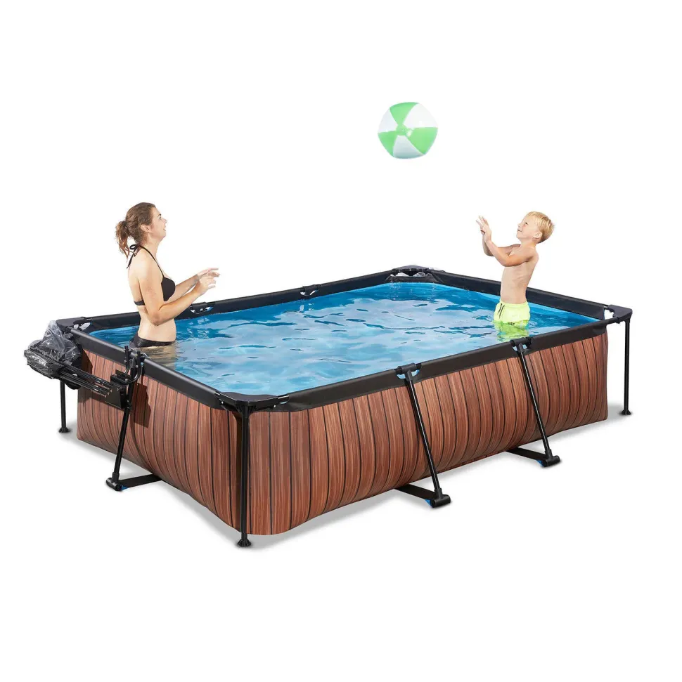 Exit Wood Zwembad 300X200X65Cm Met Overkapping En Filterpomp Bruin