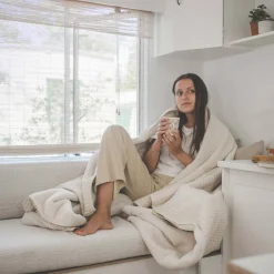 Koeka Oslo Plaid Wafel/Teddy 140X200 Cm Natural/Pebble (140X200 Cm)