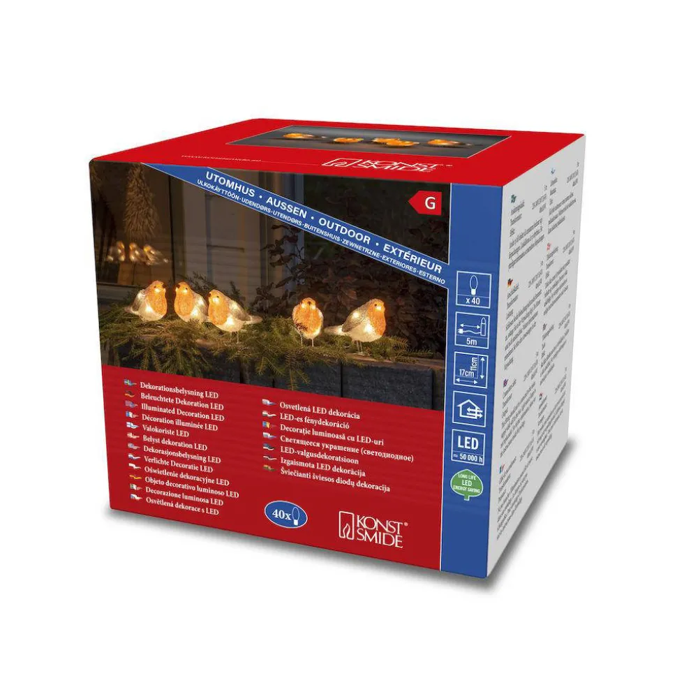 Konstsmide Kerstlichtsnoer Vogels (400 Cm) (5 Vogels) (40 Led) (Rood)