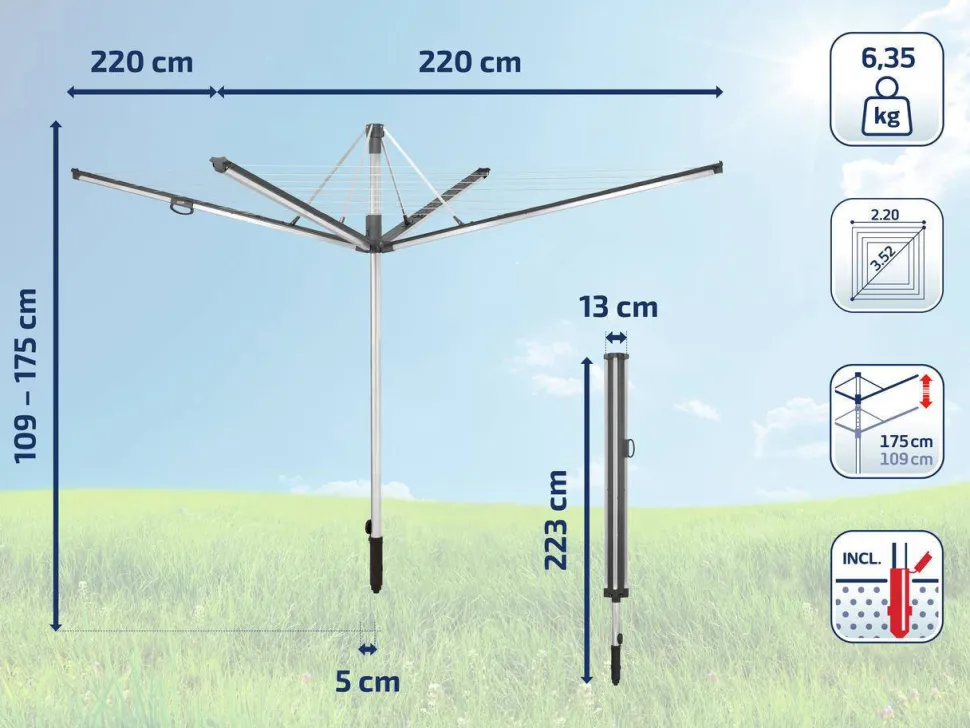Leifheit Droogmolen Linomatic Plus 600 Incl. Bodemhuls - 60 M