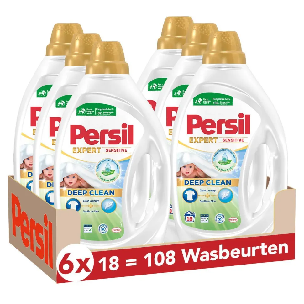 Persil Sensitive Gel - Vloeibaar Wasmiddel - Baby En Gevoelige Huid - Voordeelverpakking - 6 X 18 Wasbeurten - 108 Wasbeurten