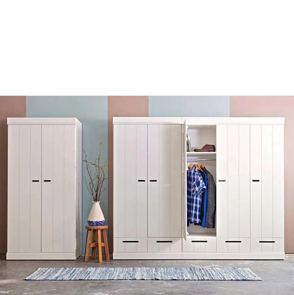 Woood Woood Connect Kast 2-Deurs Met Lade - Grenen - Wit - 195X94X53 Connect