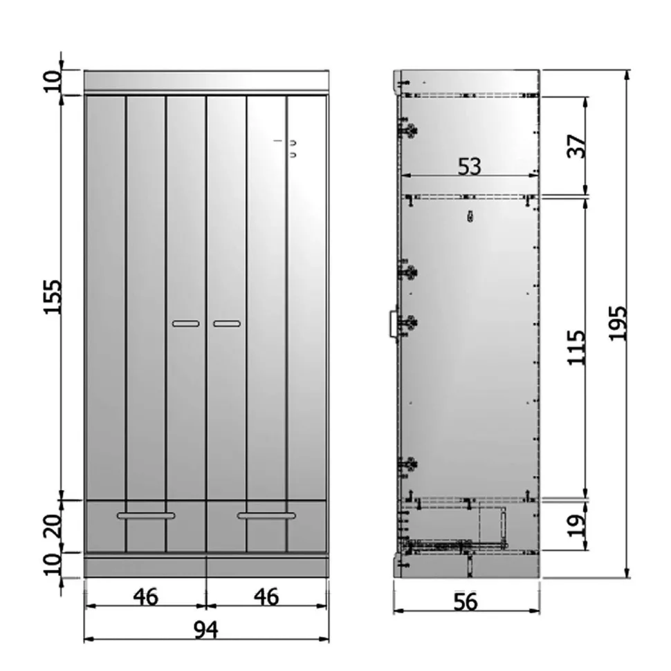 Woood Woood Connect Kast 2-Deurs Met Lade - Grenen - Wit - 195X94X53 Connect